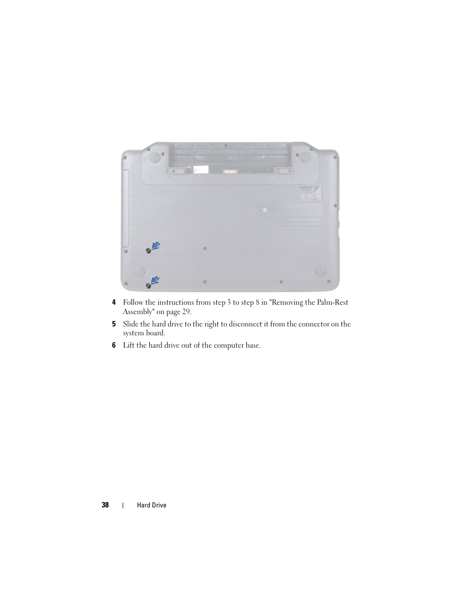 6 lift the hard drive out of the computer base | Dell Inspiron 15 (N5040, Mid 2011) User Manual | Page 38 / 74