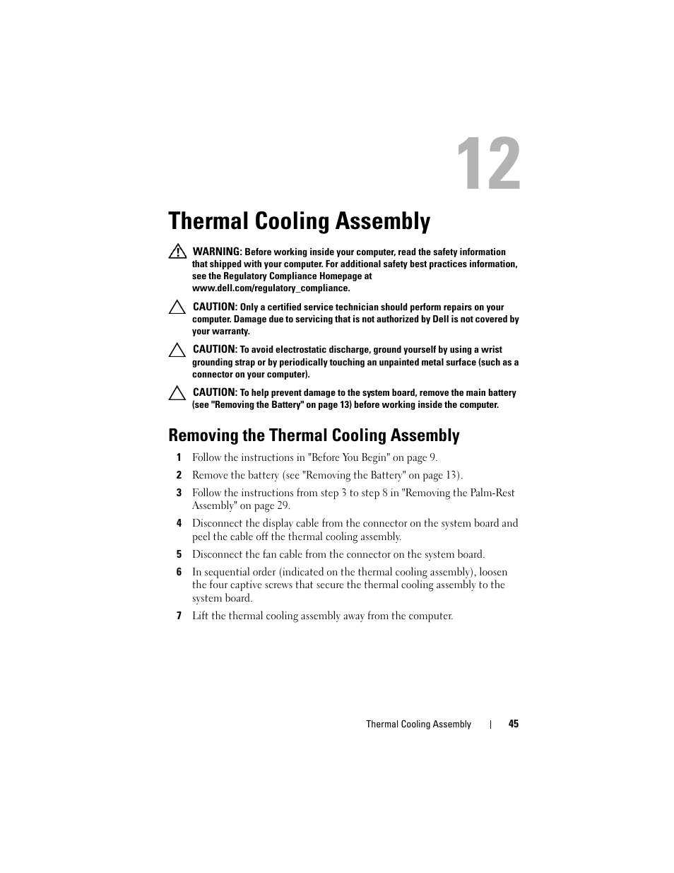 Thermal cooling assembly, Removing the thermal cooling assembly | Dell Inspiron 15 (N5040, Mid 2011) User Manual | Page 45 / 74