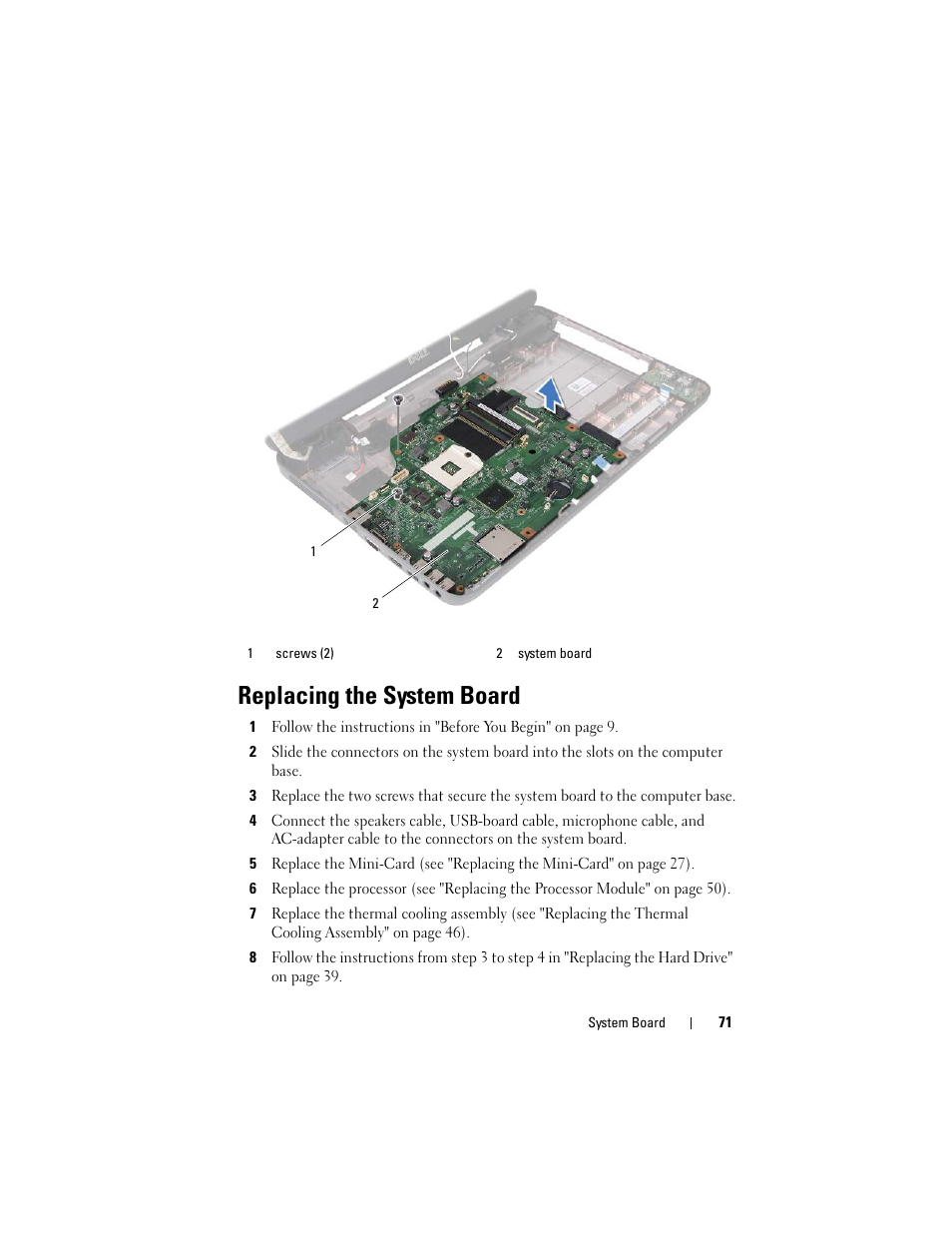 Replacing the system board | Dell Inspiron 15 (N5040, Mid 2011) User Manual | Page 71 / 74