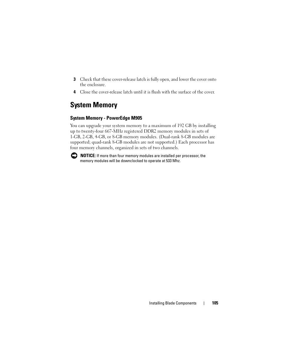 System memory, System memory - poweredge m905 | Dell PowerEdge M605 User Manual | Page 105 / 236