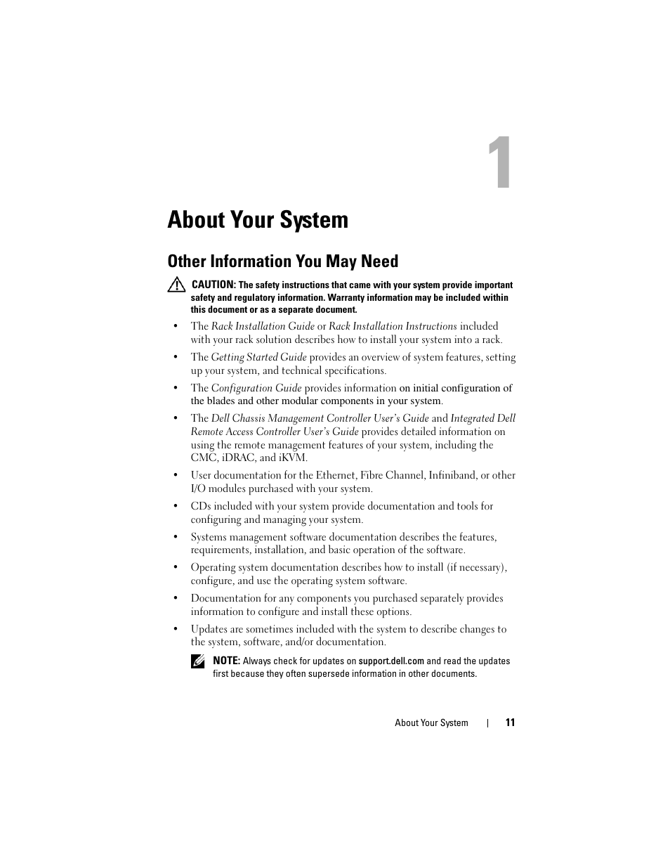 About your system, Other information you may need | Dell PowerEdge M605 User Manual | Page 11 / 236