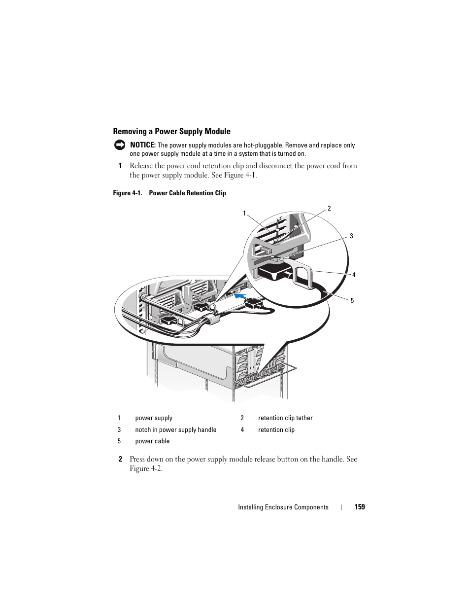 Removing a power supply module | Dell PowerEdge M605 User Manual | Page 159 / 236