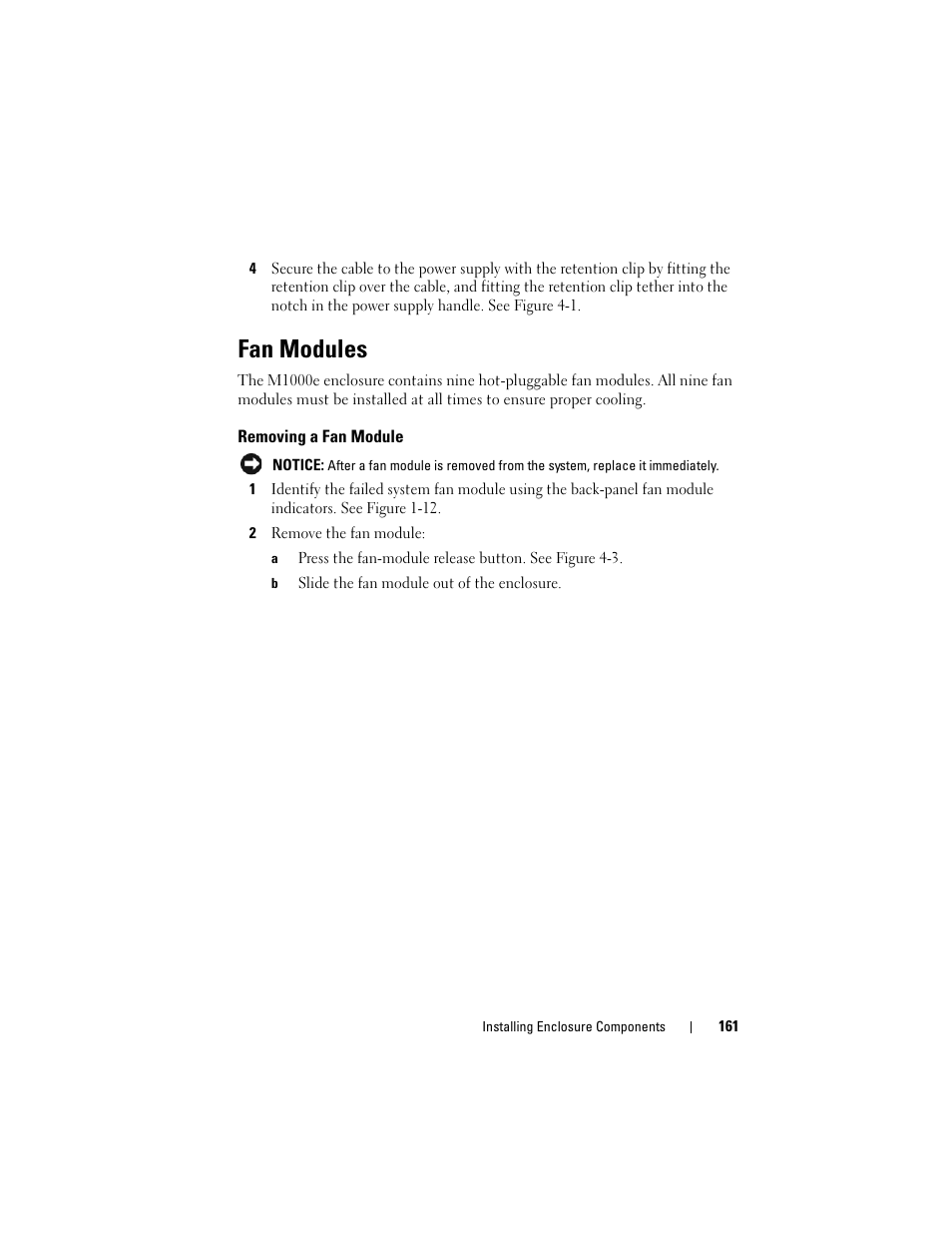 Fan modules, Removing a fan module | Dell PowerEdge M605 User Manual | Page 161 / 236