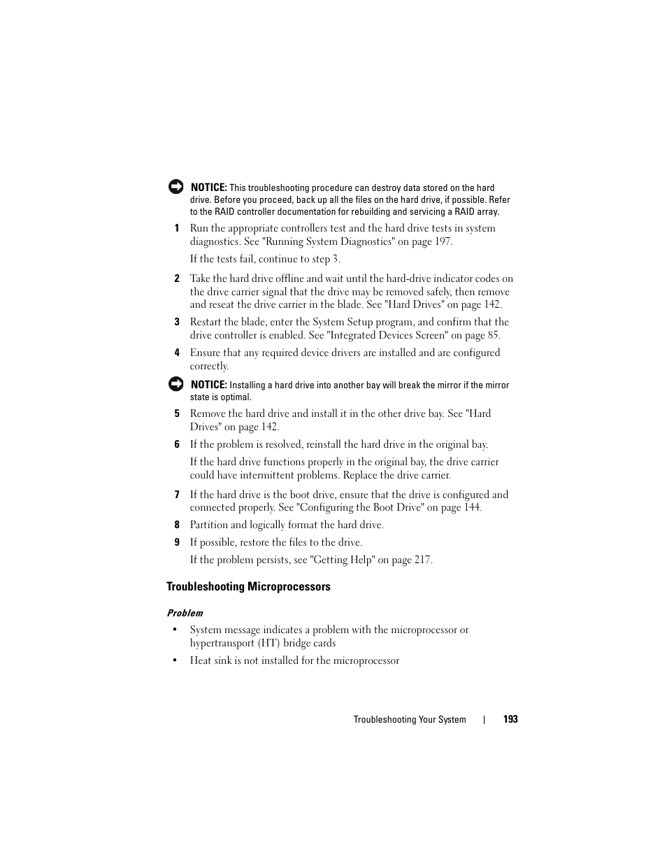 Troubleshooting microprocessors | Dell PowerEdge M605 User Manual | Page 193 / 236