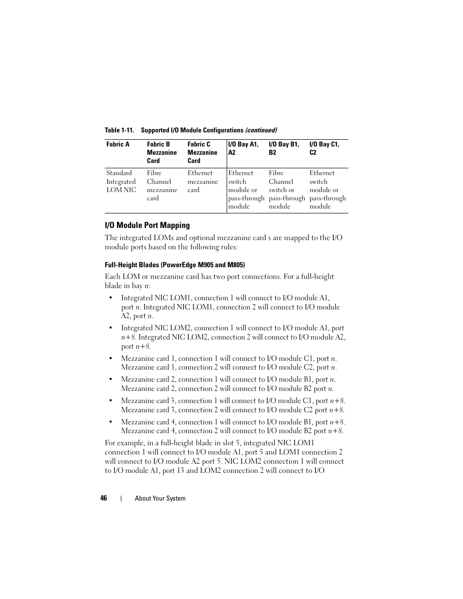 I/o module port mapping | Dell PowerEdge M605 User Manual | Page 46 / 236