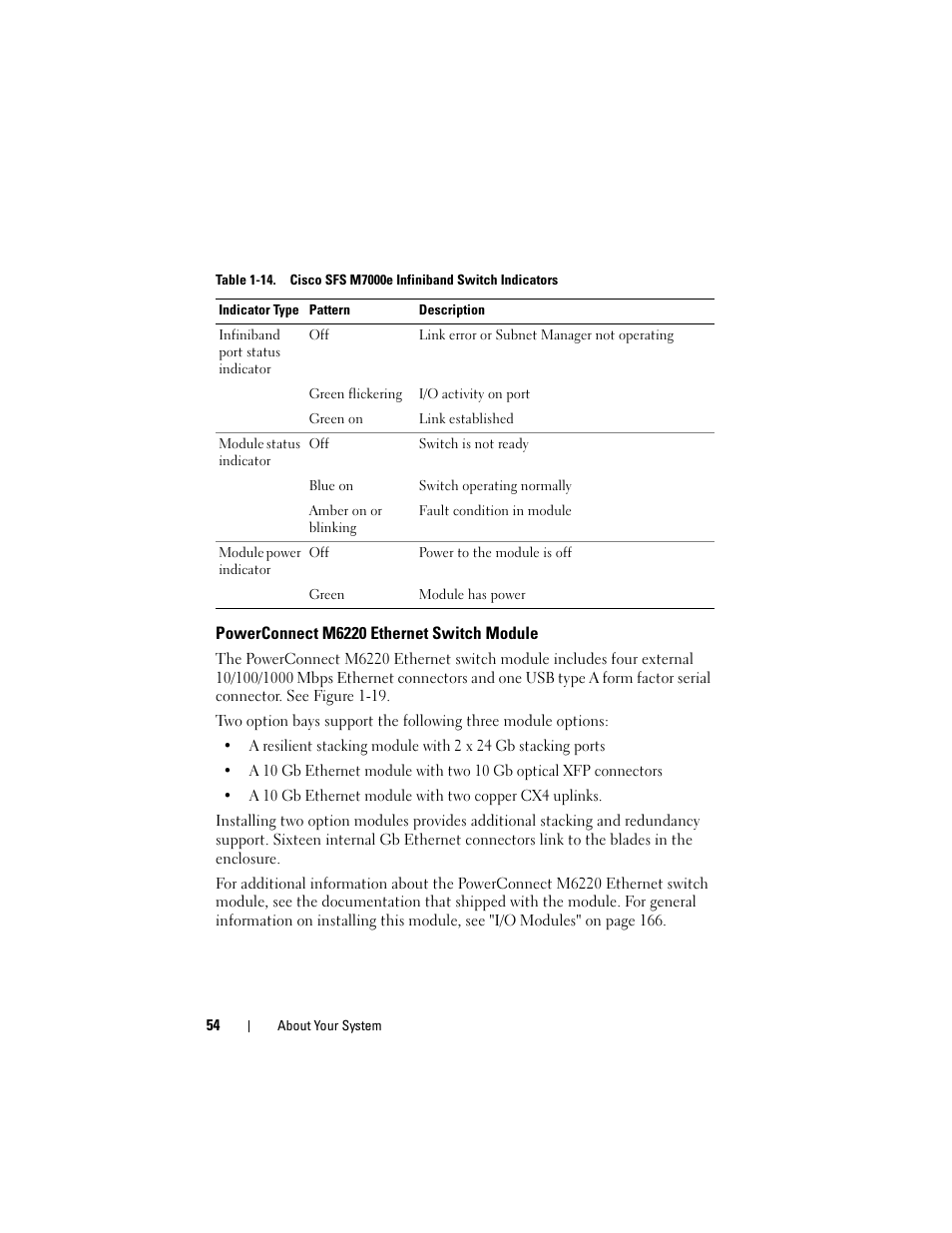 Powerconnect m6220 ethernet switch module | Dell PowerEdge M605 User Manual | Page 54 / 236