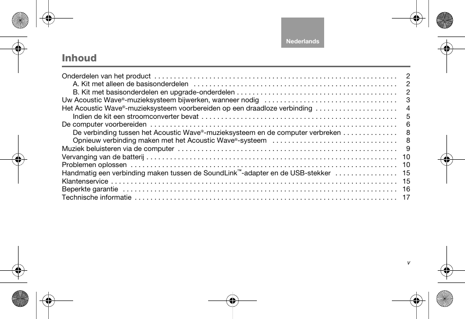 Inhoud | Bose Soundlink AM323699 User Manual | Page 105 / 204