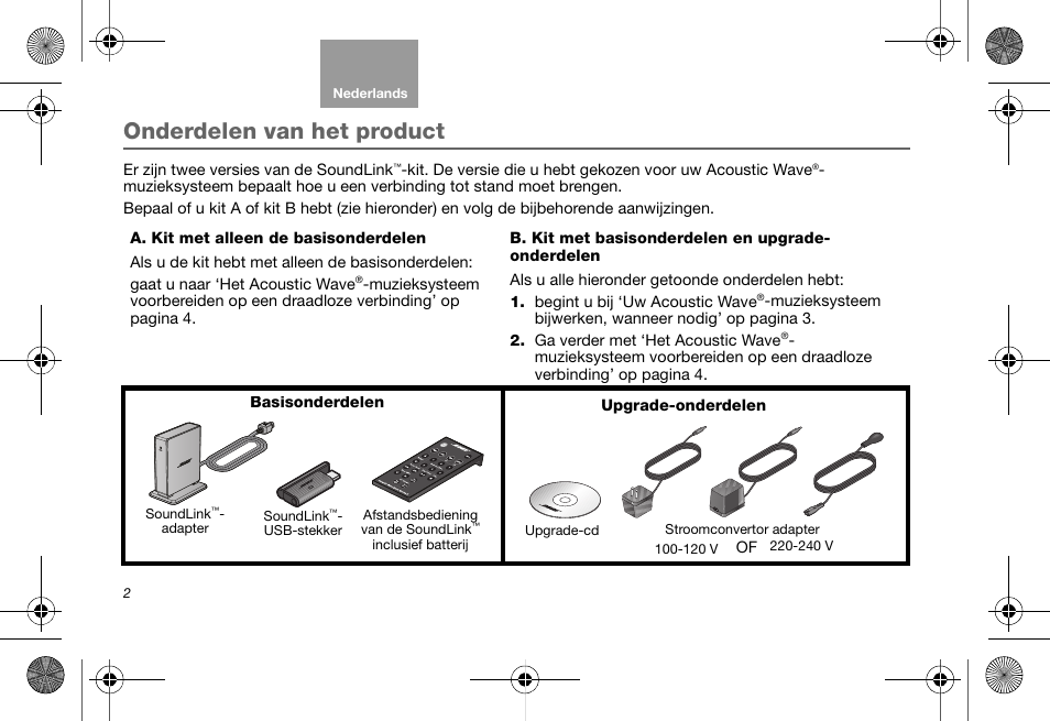 Onderdelen van het product | Bose Soundlink AM323699 User Manual | Page 106 / 204