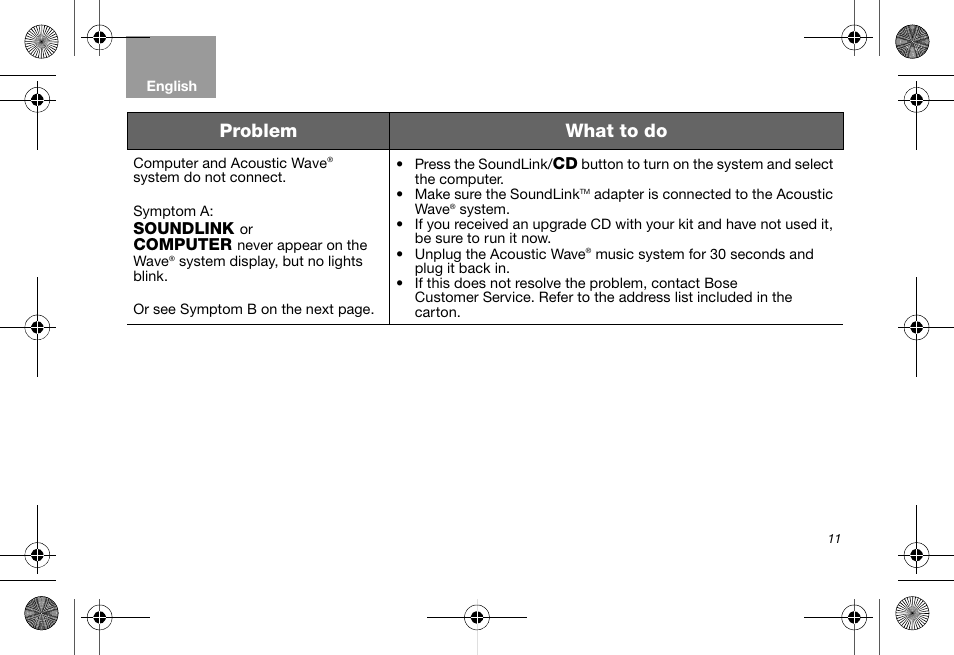 Problem what to do | Bose Soundlink AM323699 User Manual | Page 15 / 204