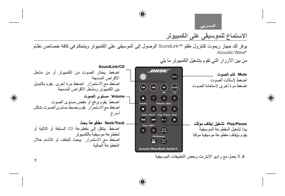 ﺮﺗﻮﻴﺒﻤﻜﻟﺍ ﻰﻠﻋ ﻰﻘﻴﺳﻮﻤﻠﻟ ﻉﺎﻤﺘﺳﻻﺍ | Bose Soundlink AM323699 User Manual | Page 190 / 204