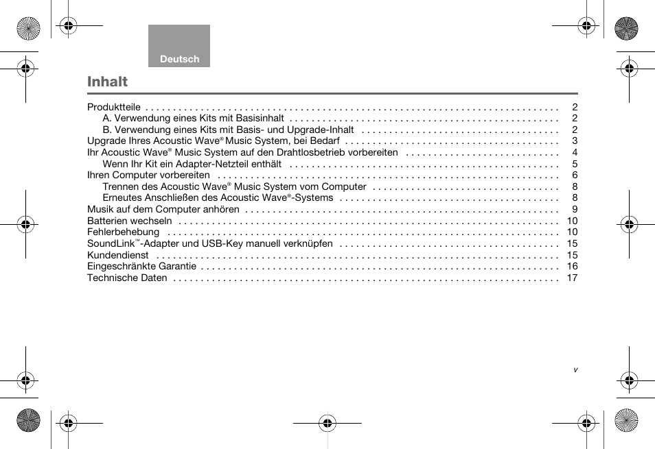 Inhalt | Bose Soundlink AM323699 User Manual | Page 25 / 204