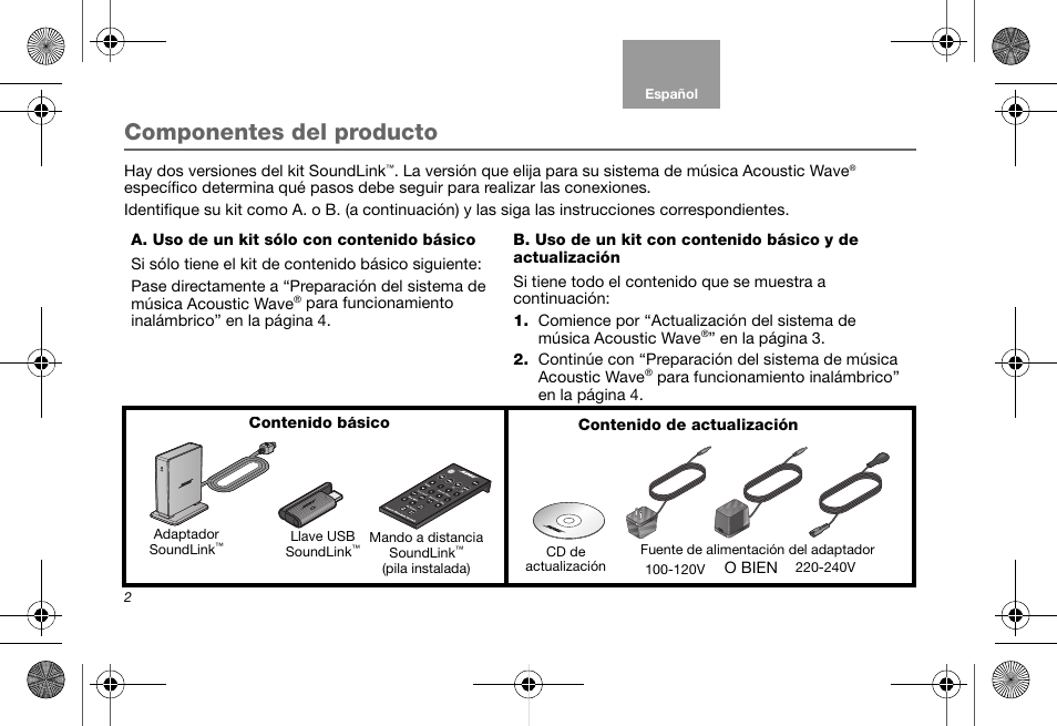 Componentes del producto | Bose Soundlink AM323699 User Manual | Page 46 / 204