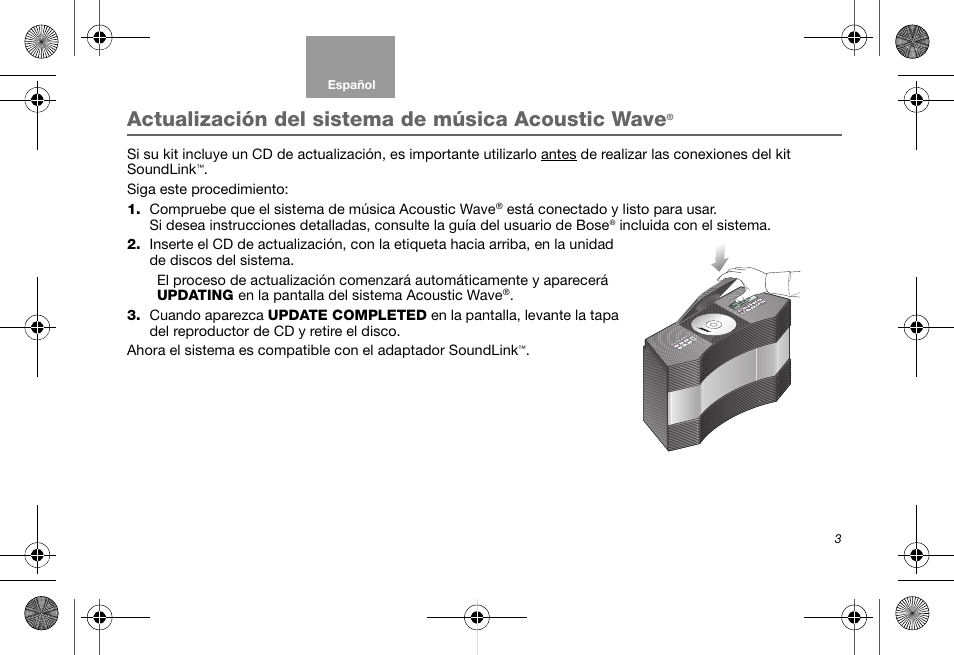 Actualización del sistema de música acoustic wave | Bose Soundlink AM323699 User Manual | Page 47 / 204