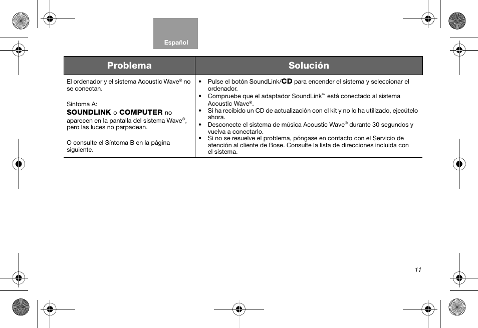 Problema solución | Bose Soundlink AM323699 User Manual | Page 55 / 204