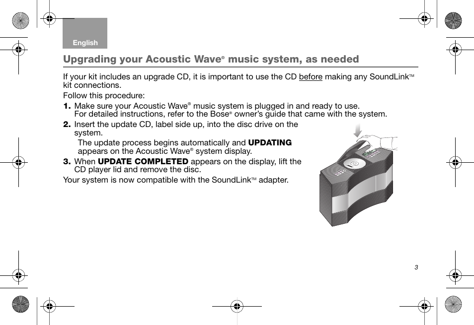 Upgrading your acoustic wave, Music system, as needed | Bose Soundlink AM323699 User Manual | Page 7 / 204