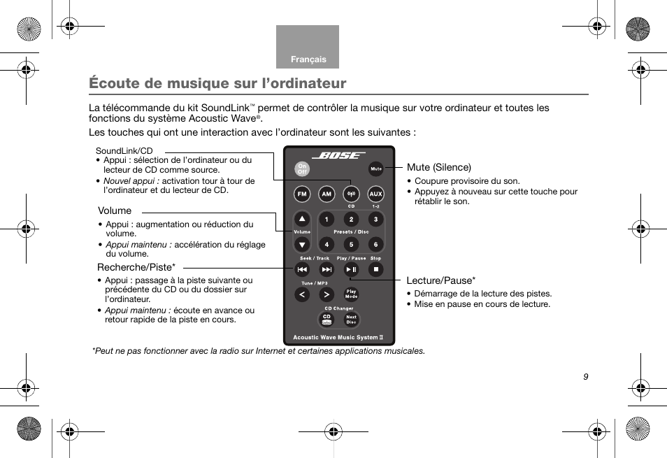 Écoute de musique sur l’ordinateur | Bose Soundlink AM323699 User Manual | Page 73 / 204