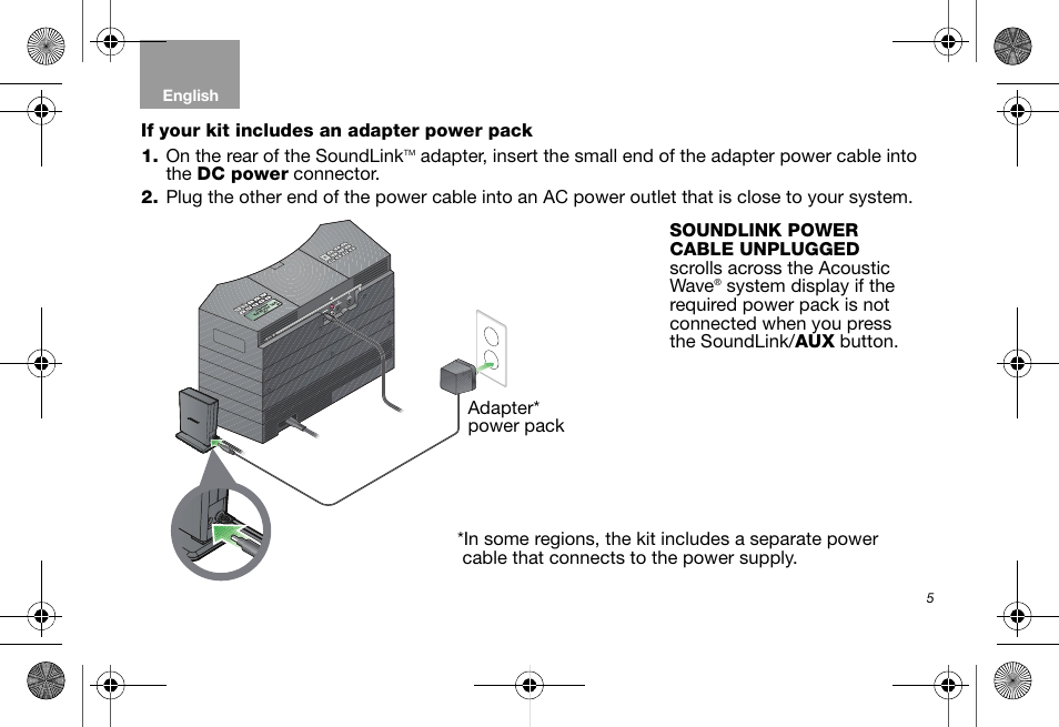 If your kit includes an adapter power pack | Bose Soundlink AM323699 User Manual | Page 9 / 204