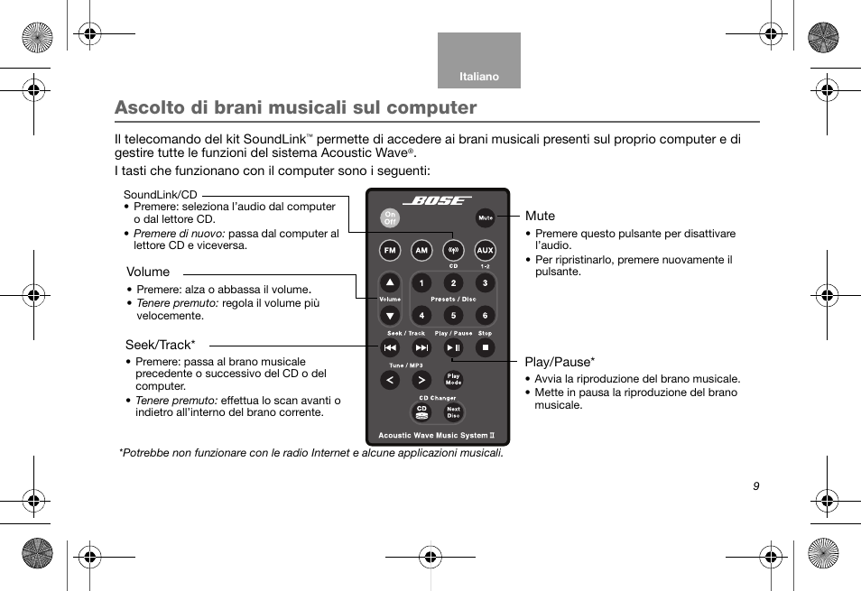Ascolto di brani musicali sul computer | Bose Soundlink AM323699 User Manual | Page 93 / 204