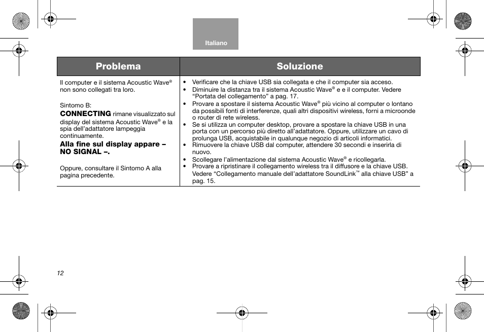 Problema soluzione | Bose Soundlink AM323699 User Manual | Page 96 / 204