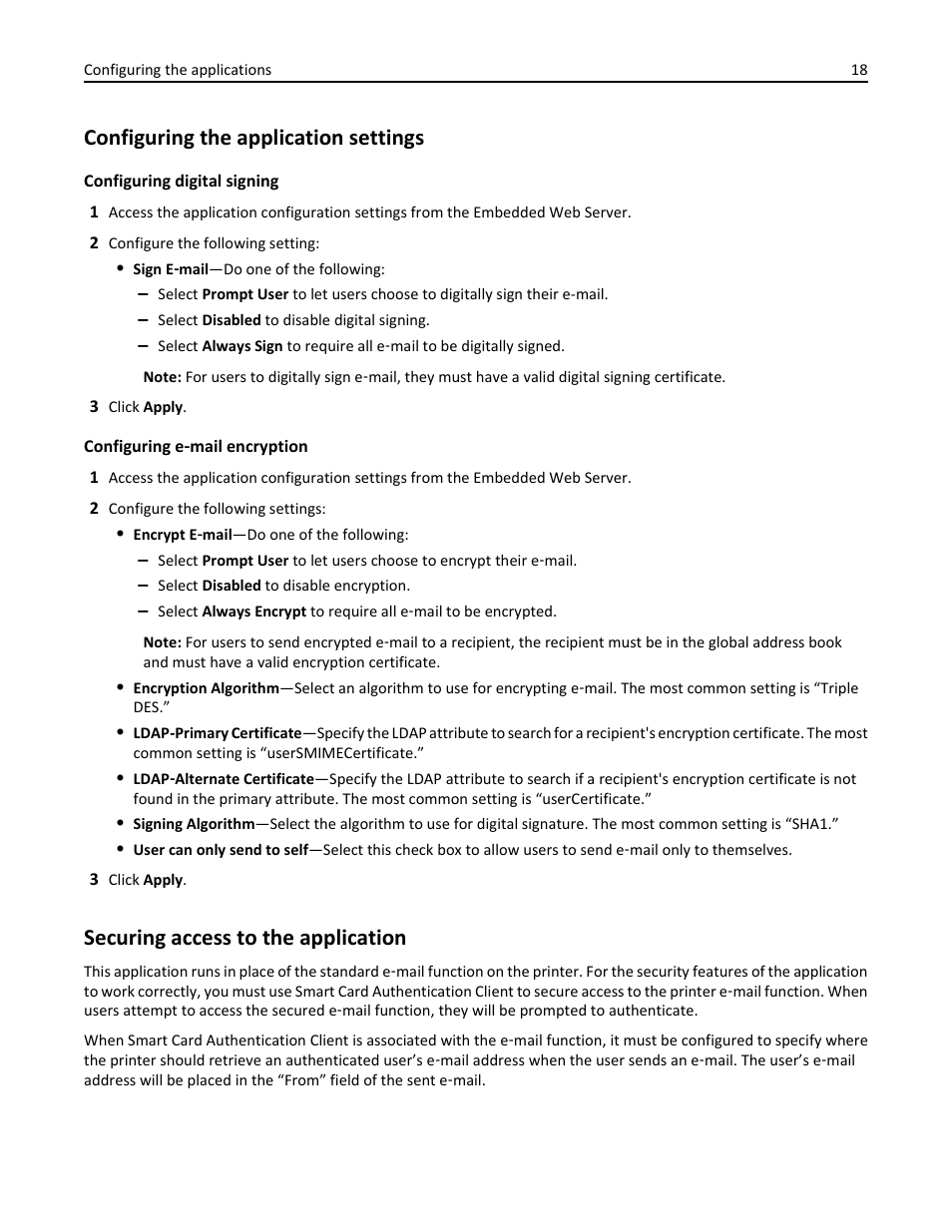 Configuring the application settings, Securing access to the application | Dell B5465dnf Mono Laser Printer MFP User Manual | Page 18 / 52