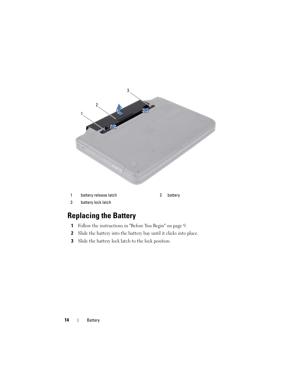 Replacing the battery | Dell Inspiron 14 (3420, Mid 2012) User Manual | Page 14 / 78