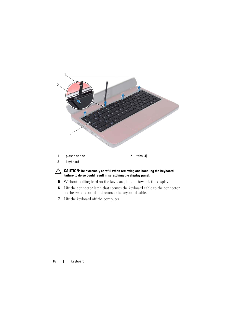 7 lift the keyboard off the computer | Dell Inspiron 14 (3420, Mid 2012) User Manual | Page 16 / 78