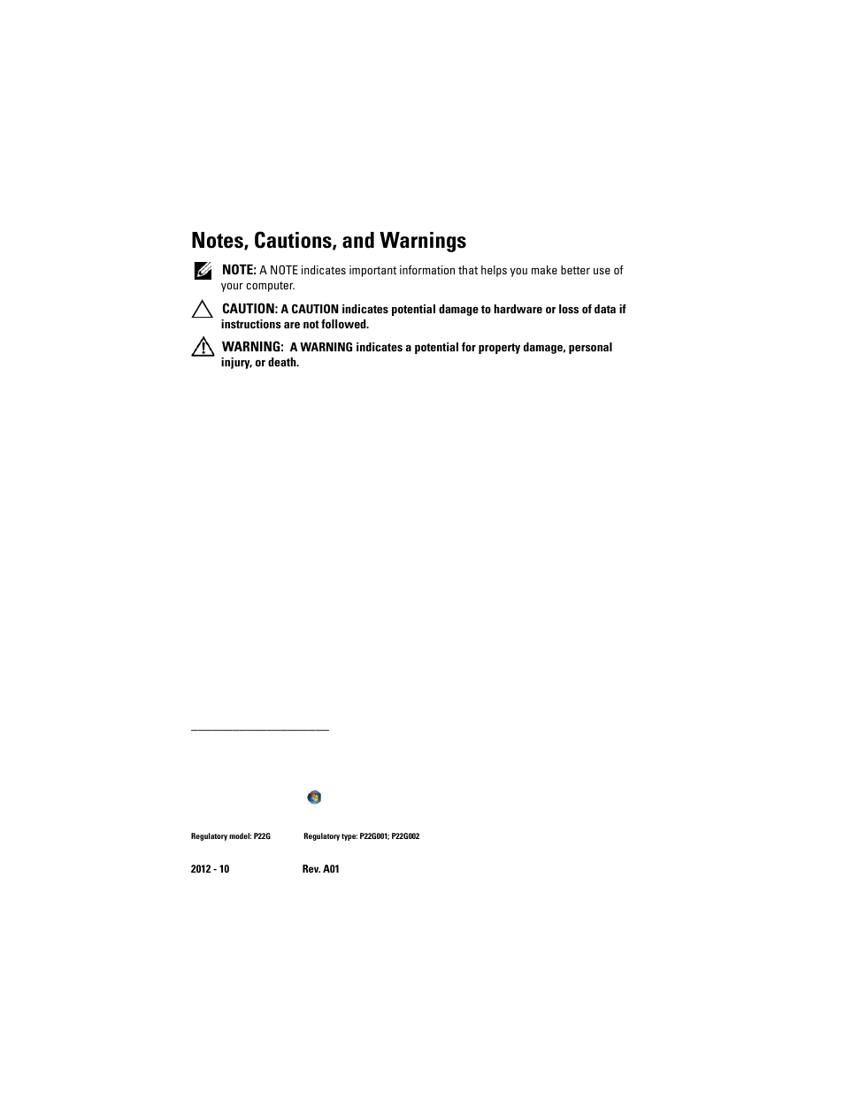 Notes, cautions, and warnings | Dell Inspiron 14 (3420, Mid 2012) User Manual | Page 2 / 78