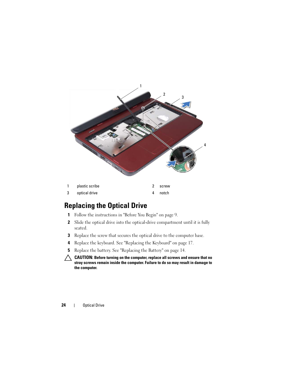 Replacing the optical drive | Dell Inspiron 14 (3420, Mid 2012) User Manual | Page 24 / 78