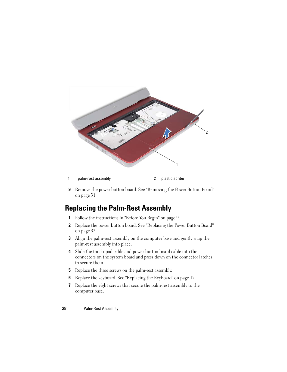 Replacing the palm-rest assembly | Dell Inspiron 14 (3420, Mid 2012) User Manual | Page 28 / 78