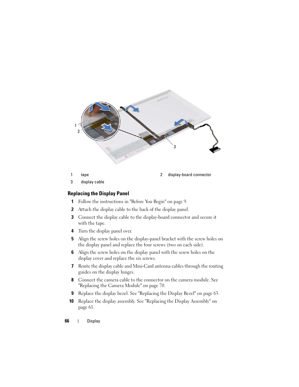 Replacing the display panel, 4 turn the display panel over | Dell Inspiron 14 (3420, Mid 2012) User Manual | Page 66 / 78