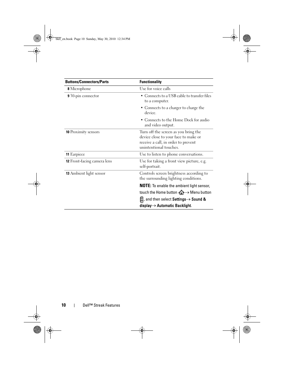 Dell STREAK mobile User Manual | Page 10 / 140