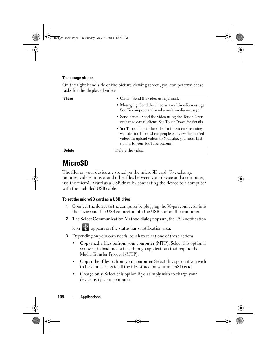 Microsd | Dell STREAK mobile User Manual | Page 108 / 140