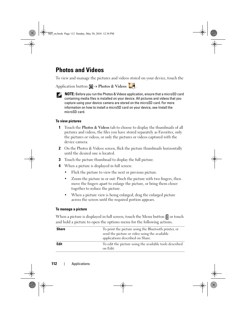 Photos and videos | Dell STREAK mobile User Manual | Page 112 / 140