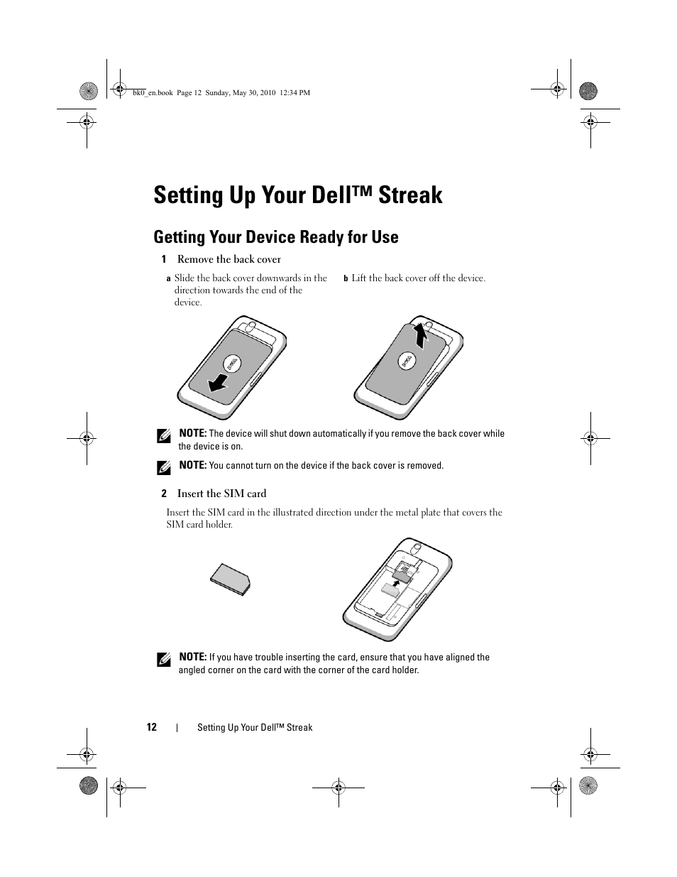 Setting up your dell™ streak, Getting your device ready for use | Dell STREAK mobile User Manual | Page 12 / 140