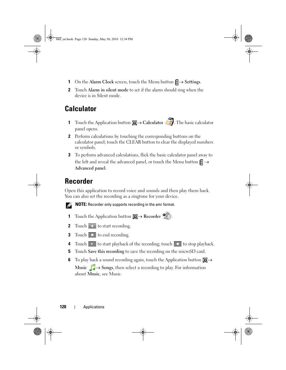 Calculator, Recorder | Dell STREAK mobile User Manual | Page 120 / 140