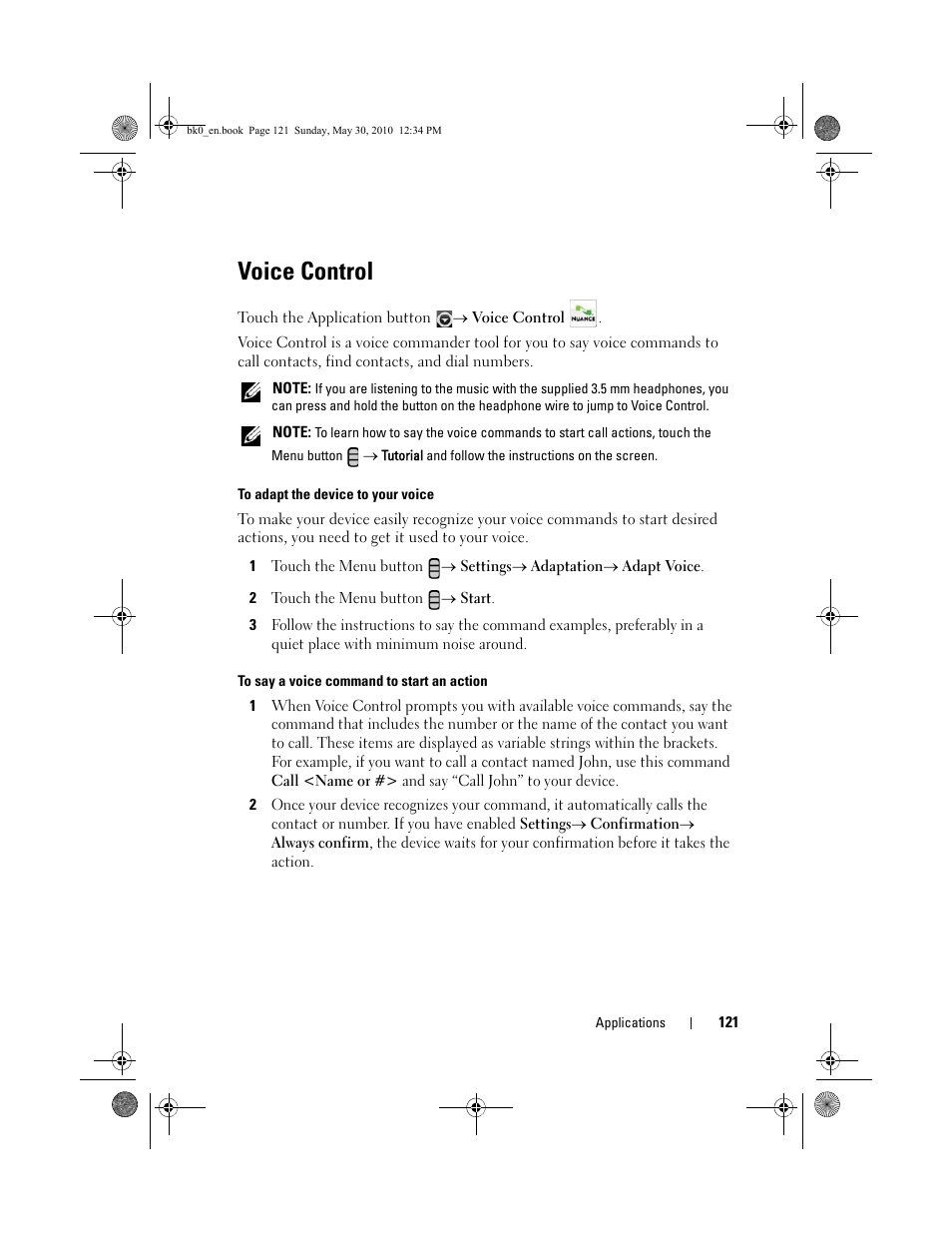 Voice control | Dell STREAK mobile User Manual | Page 121 / 140