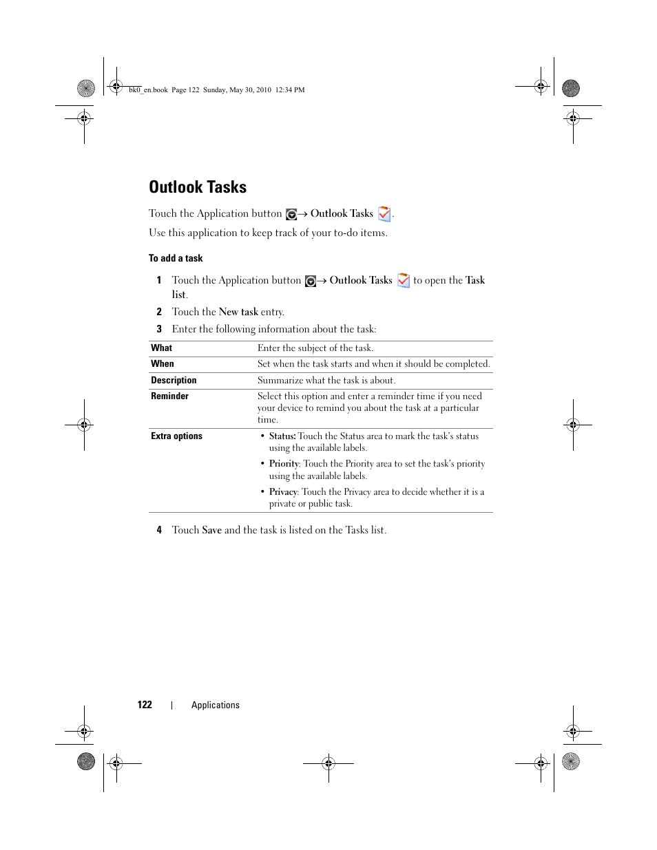 Outlook tasks | Dell STREAK mobile User Manual | Page 122 / 140