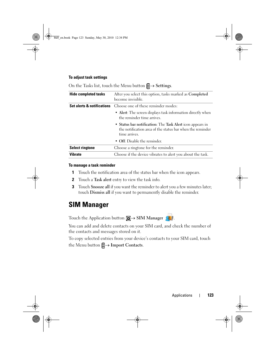 Sim manager | Dell STREAK mobile User Manual | Page 123 / 140