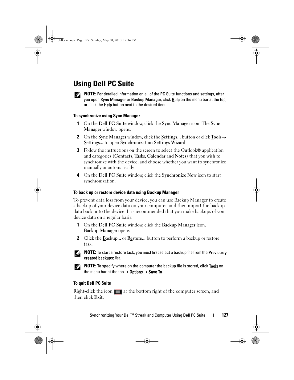 Using dell pc suite | Dell STREAK mobile User Manual | Page 127 / 140