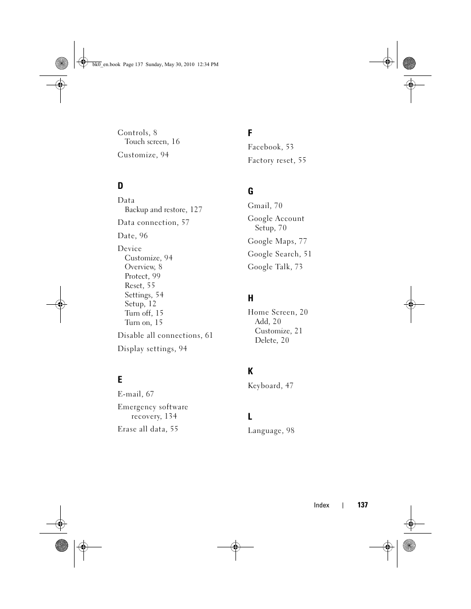 Dell STREAK mobile User Manual | Page 137 / 140