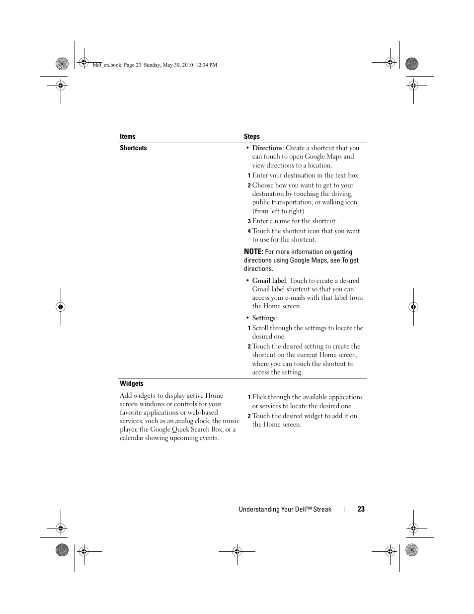 Dell STREAK mobile User Manual | Page 23 / 140