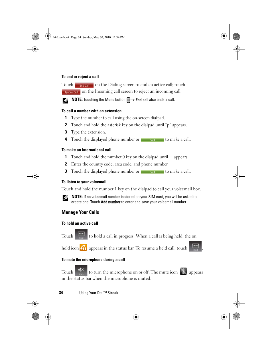 Manage your calls | Dell STREAK mobile User Manual | Page 34 / 140