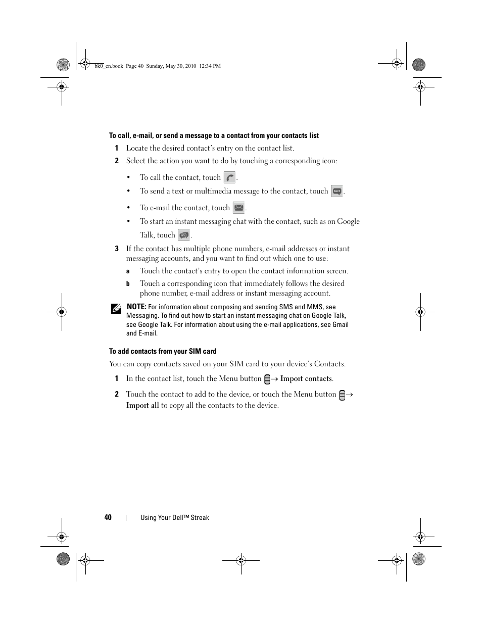 Dell STREAK mobile User Manual | Page 40 / 140