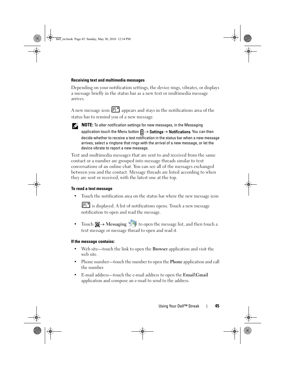 Dell STREAK mobile User Manual | Page 45 / 140