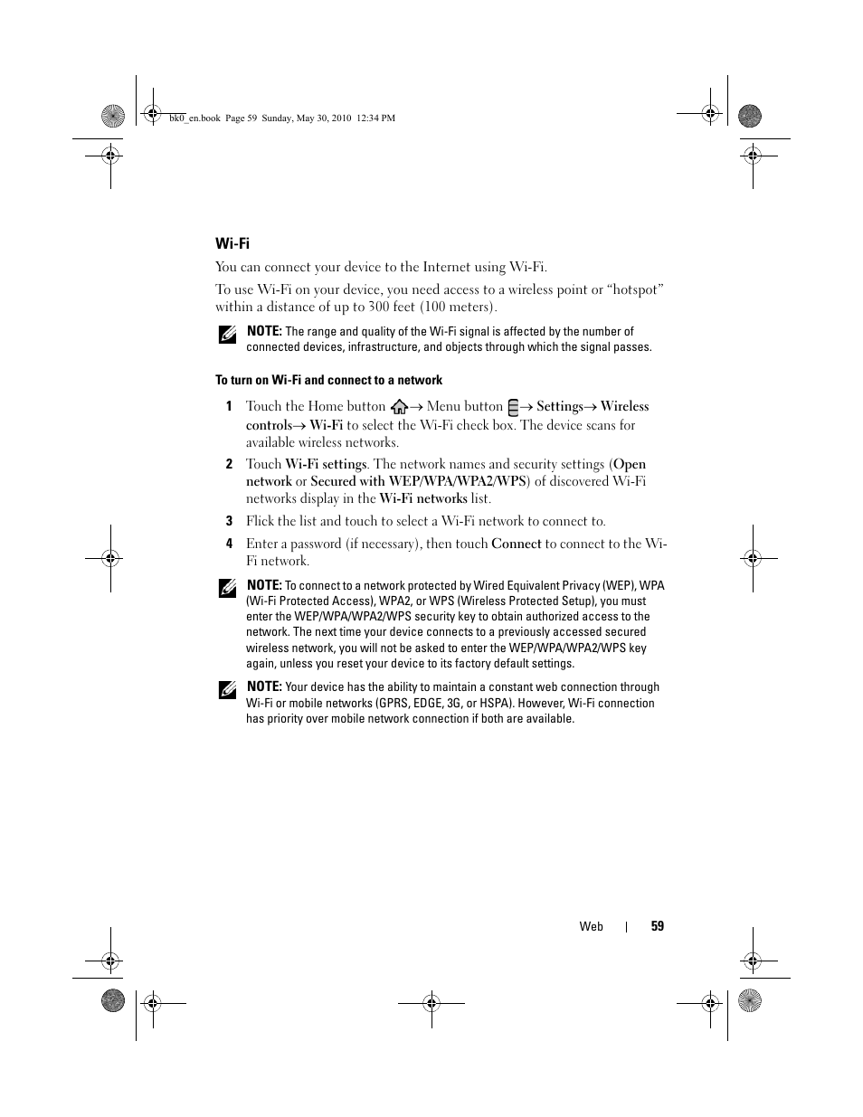 Wi-fi | Dell STREAK mobile User Manual | Page 59 / 140