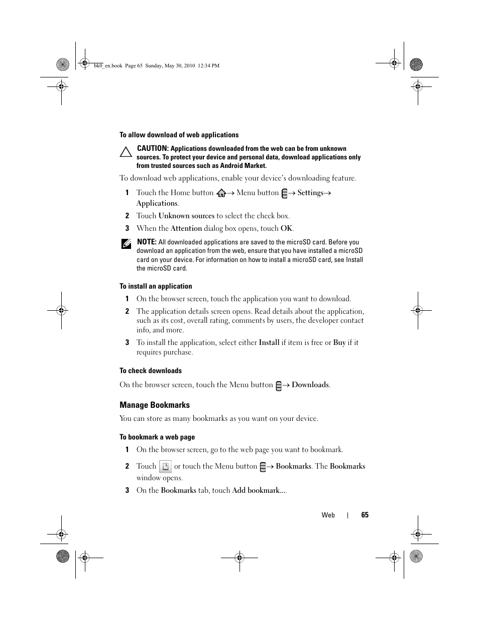 Manage bookmarks | Dell STREAK mobile User Manual | Page 65 / 140