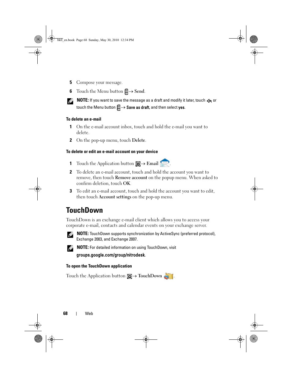 Touchdown | Dell STREAK mobile User Manual | Page 68 / 140