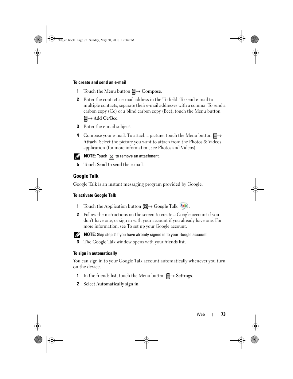 Google talk | Dell STREAK mobile User Manual | Page 73 / 140