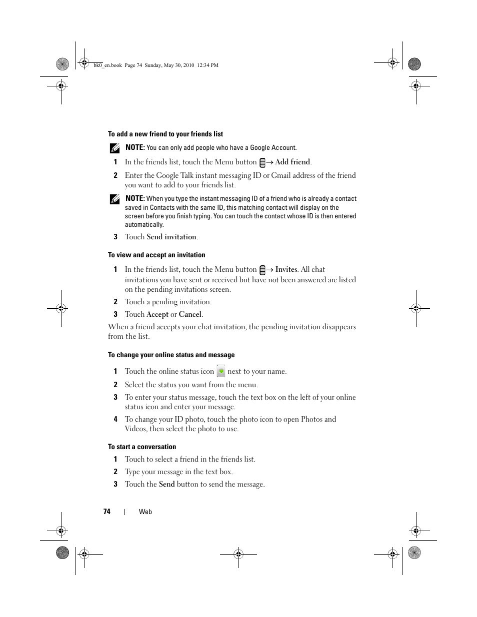 Dell STREAK mobile User Manual | Page 74 / 140