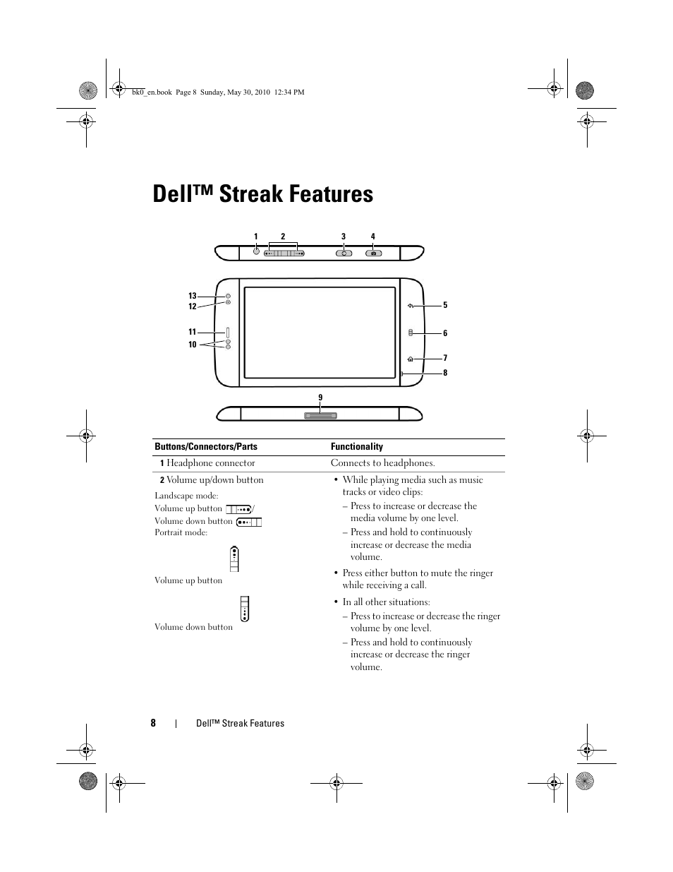 Dell™ streak features | Dell STREAK mobile User Manual | Page 8 / 140